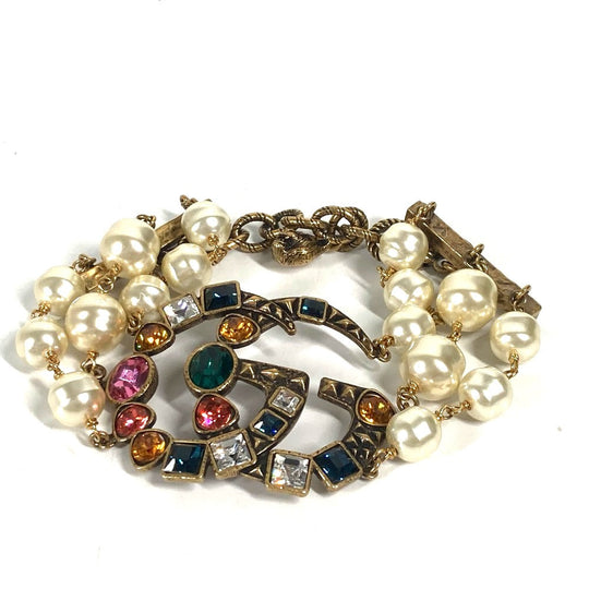 GUCCI bracelet metal Gold x Multicolor Double G Color stone, fake pearl, rhinestone, triple row Women Used Authentic