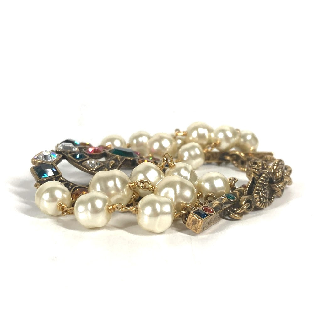 GUCCI bracelet metal Gold x Multicolor Double G Color stone, fake pearl, rhinestone, triple row Women Used Authentic