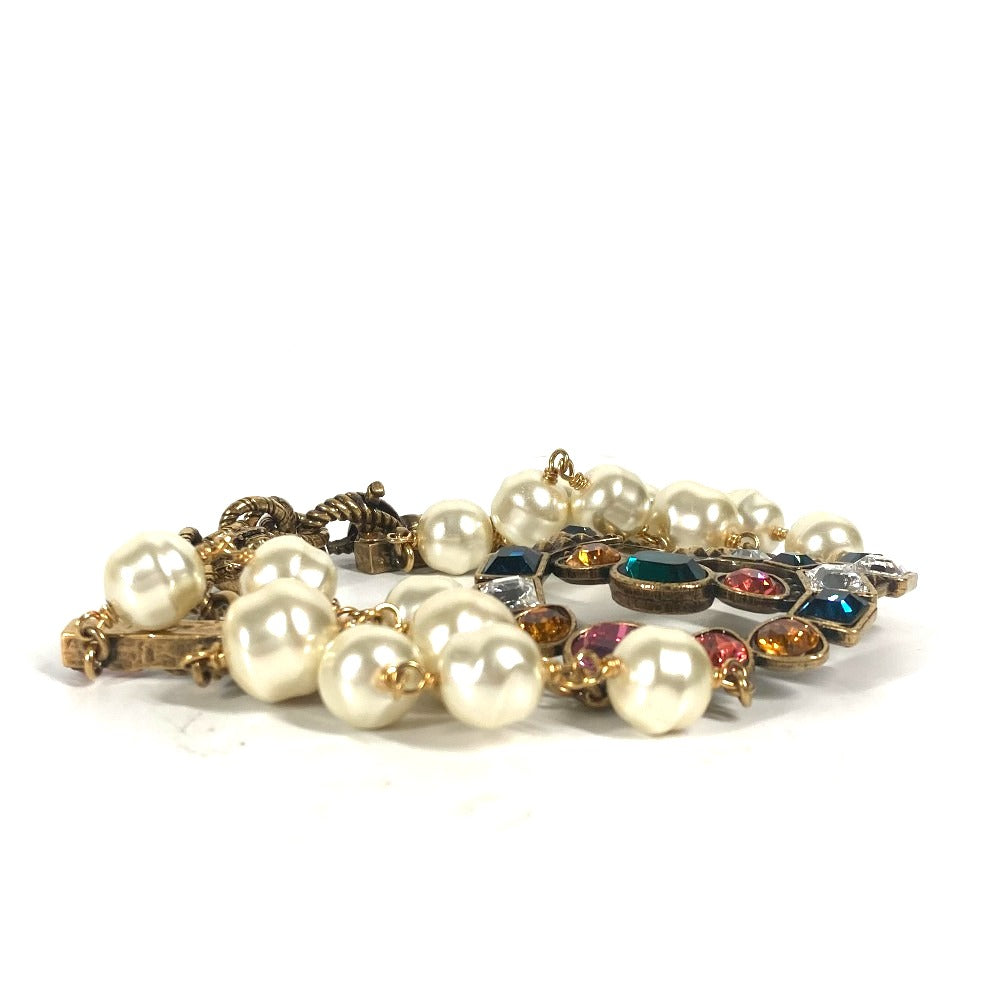 GUCCI bracelet metal Gold x Multicolor Double G Color stone, fake pearl, rhinestone, triple row Women Used Authentic