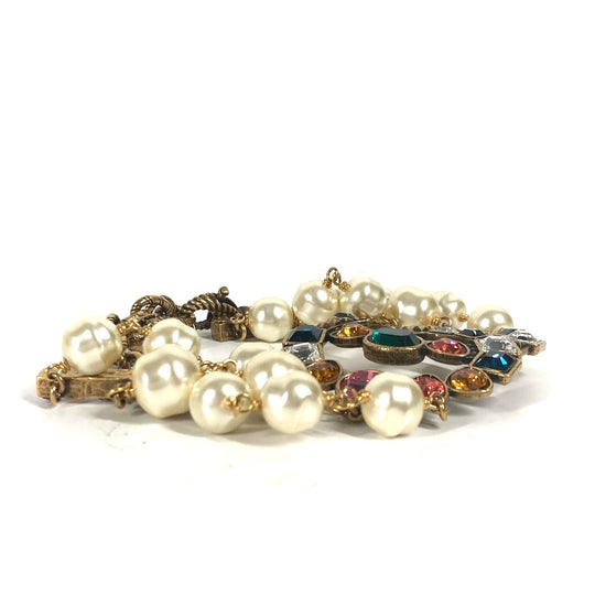 GUCCI bracelet metal Gold x Multicolor Double G Color stone, fake pearl, rhinestone, triple row Women Used Authentic
