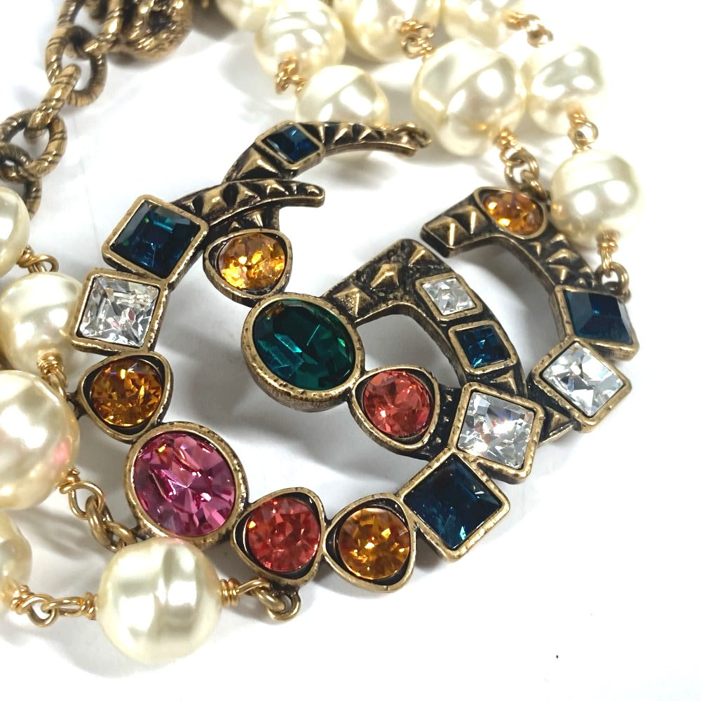 GUCCI bracelet metal Gold x Multicolor Double G Color stone, fake pearl, rhinestone, triple row Women Used Authentic