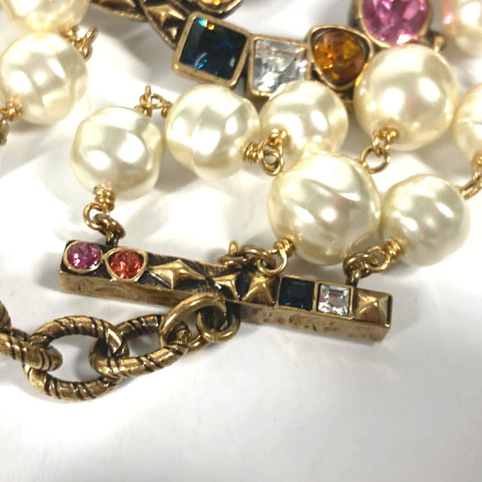 GUCCI bracelet metal Gold x Multicolor Double G Color stone, fake pearl, rhinestone, triple row Women Used Authentic
