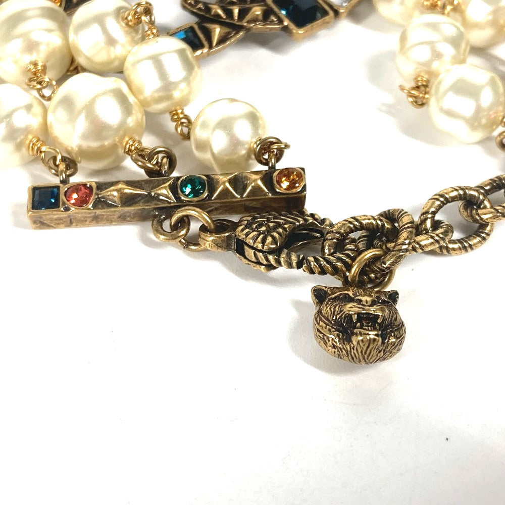 GUCCI bracelet metal Gold x Multicolor Double G Color stone, fake pearl, rhinestone, triple row Women Used Authentic