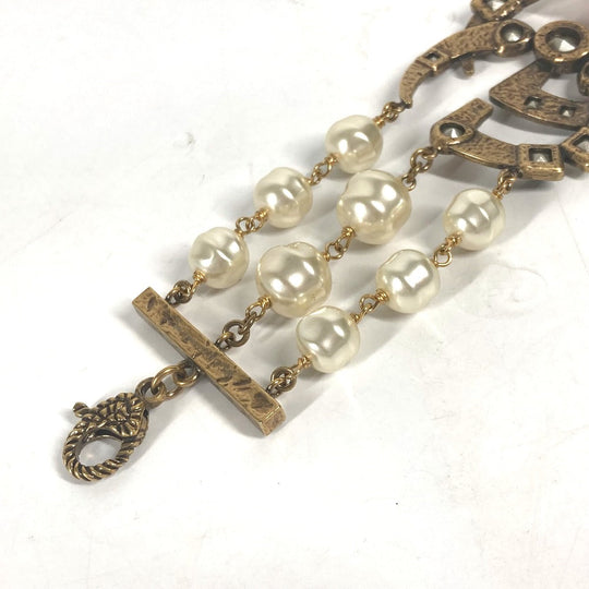 GUCCI bracelet metal Gold x Multicolor Double G Color stone, fake pearl, rhinestone, triple row Women Used Authentic