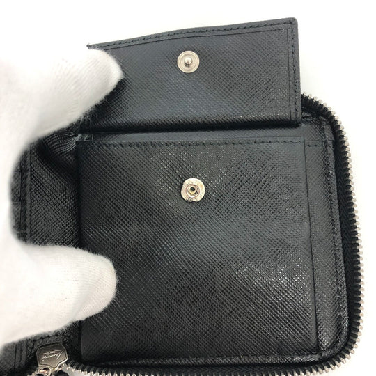 PRADA Folded wallet 2ML221 saffiano leather Black x pink Studs with strap and key ring Frankenheart Women Secondhand Authentic