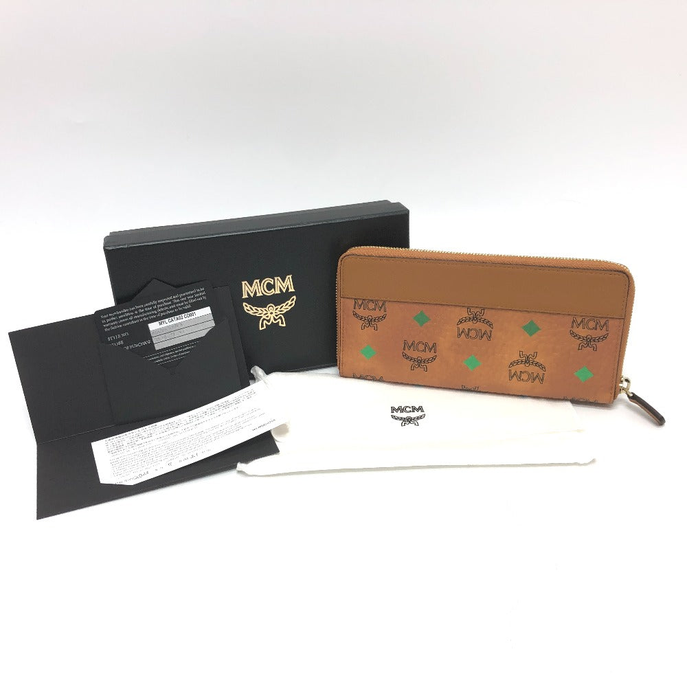 MCM Long Wallet Purse leather brown x blue x green Vicetos Logogram Wallet unisex Secondhand Authentic