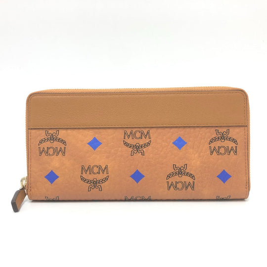 MCM Long Wallet Purse leather brown x blue x green Vicetos Logogram Wallet unisex Secondhand Authentic