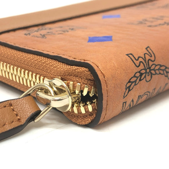 MCM Long Wallet Purse leather brown x blue x green Vicetos Logogram Wallet unisex Secondhand Authentic