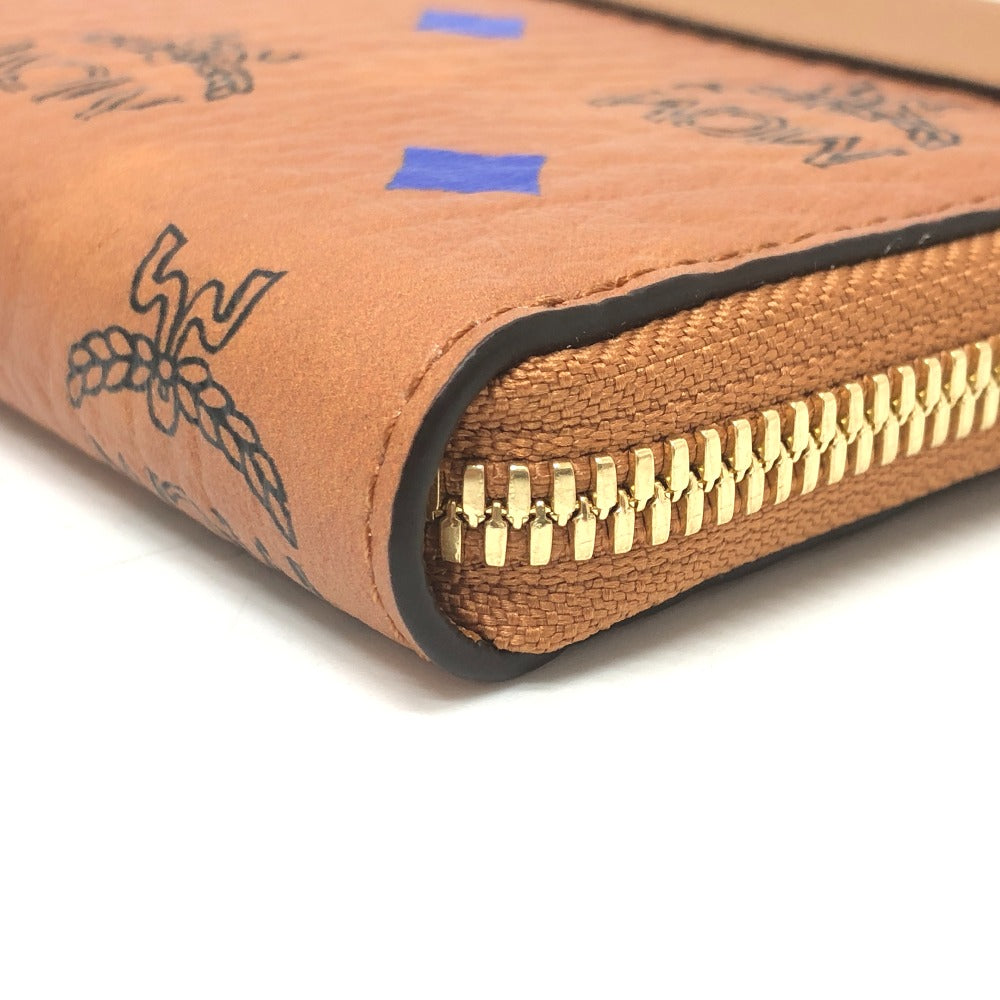 MCM Long Wallet Purse leather brown x blue x green Vicetos Logogram Wallet unisex Secondhand Authentic