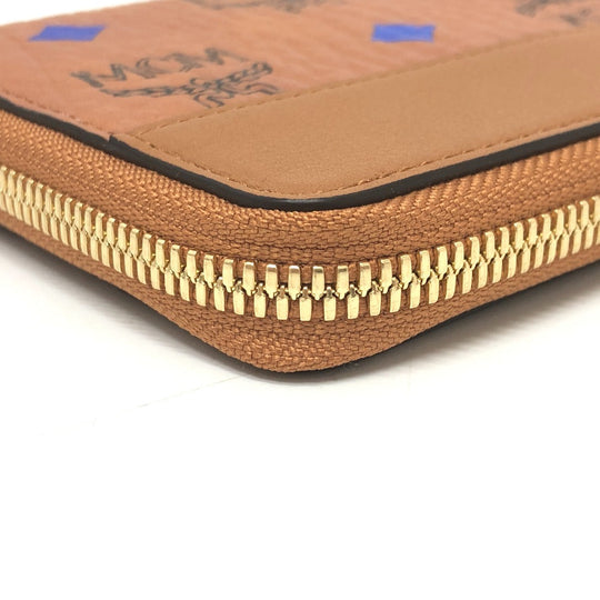 MCM Long Wallet Purse leather brown x blue x green Vicetos Logogram Wallet unisex Secondhand Authentic