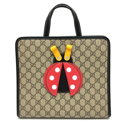 GUCCI Tote Bag 664083 GG Supreme canvas, leather Beige x red Chilled license GG Supreme Ladybug Women Used Authentic