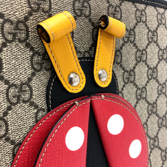 GUCCI Tote Bag 664083 GG Supreme canvas, leather Beige x red Chilled license GG Supreme Ladybug Women Used Authentic