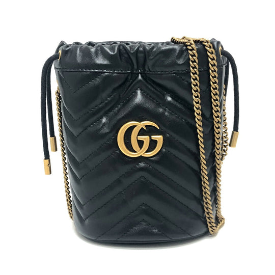 GUCCI Shoulder Bag 575163 leather black GG Marmont Double G Mini Bucket Bag Women Used Authentic