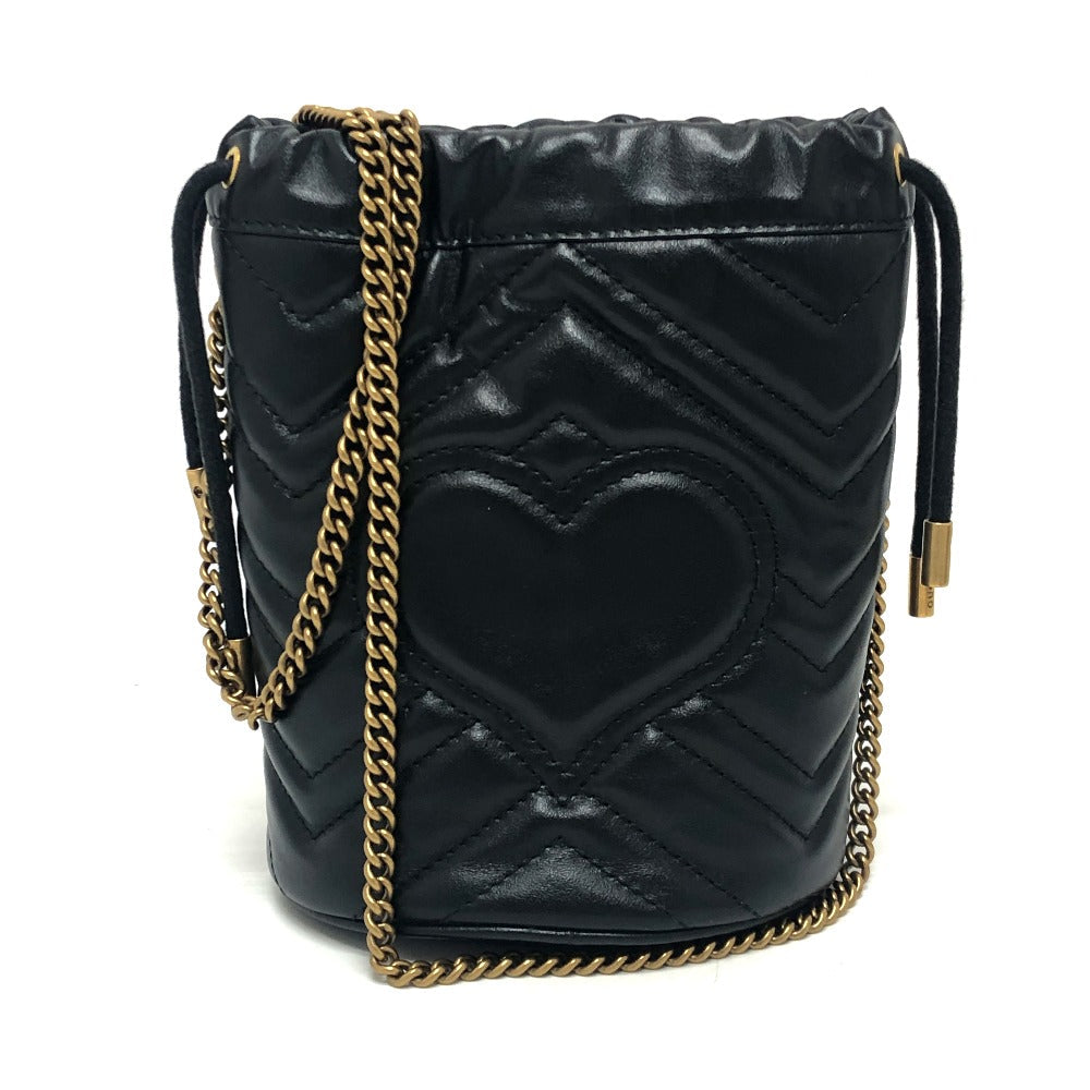 GUCCI Shoulder Bag 575163 leather black GG Marmont Double G Mini Bucket Bag Women Used Authentic