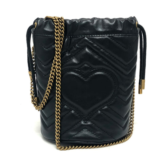 GUCCI Shoulder Bag 575163 leather black GG Marmont Double G Mini Bucket Bag Women Used Authentic