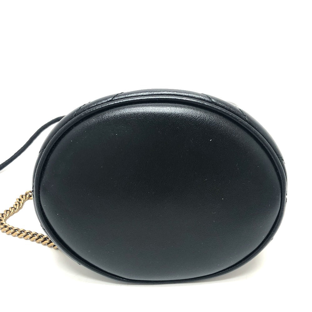 GUCCI Shoulder Bag 575163 leather black GG Marmont Double G Mini Bucket Bag Women Used Authentic