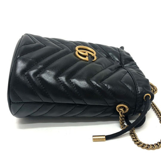 GUCCI Shoulder Bag 575163 leather black GG Marmont Double G Mini Bucket Bag Women Used Authentic