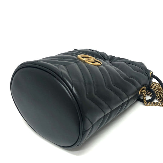 GUCCI Shoulder Bag 575163 leather black GG Marmont Double G Mini Bucket Bag Women Used Authentic