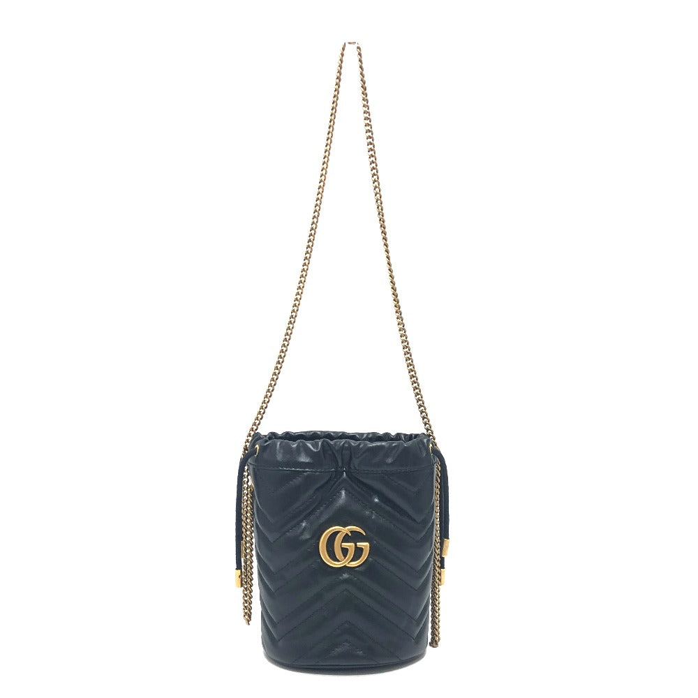 GUCCI Shoulder Bag 575163 leather black GG Marmont Double G Mini Bucket Bag Women Used Authentic