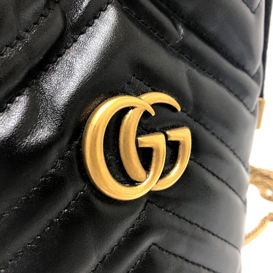 GUCCI Shoulder Bag 575163 leather black GG Marmont Double G Mini Bucket Bag Women Used Authentic