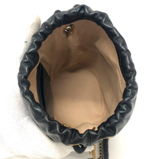 GUCCI Shoulder Bag 575163 leather black GG Marmont Double G Mini Bucket Bag Women Used Authentic
