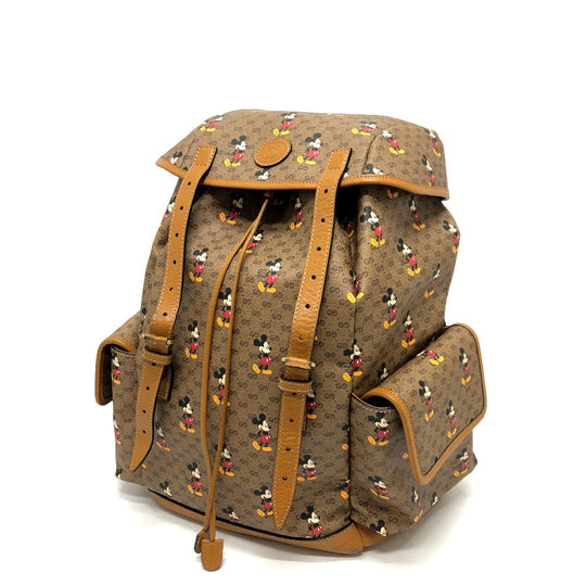 GUCCI Backpack 603898 PVC / Leather Beige x brown Mini GG Supreme Mickey Mouse DISNEY unisex(Unisex) Used Authentic