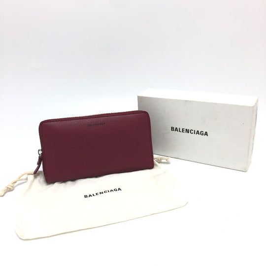 BALENCIAGA Long Wallet Purse 516362 leather Red logo Everyday Continental unisex(Unisex) Used Authentic