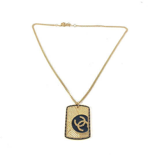 CHANEL Necklace Gold Plated gold B24C COCO Mark CC Dog Tag Women Used Authentic