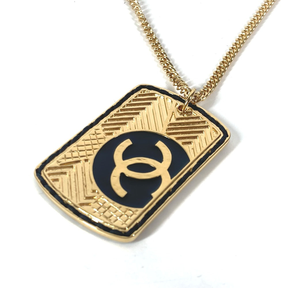 CHANEL Necklace Gold Plated gold B24C COCO Mark CC Dog Tag Women Used Authentic