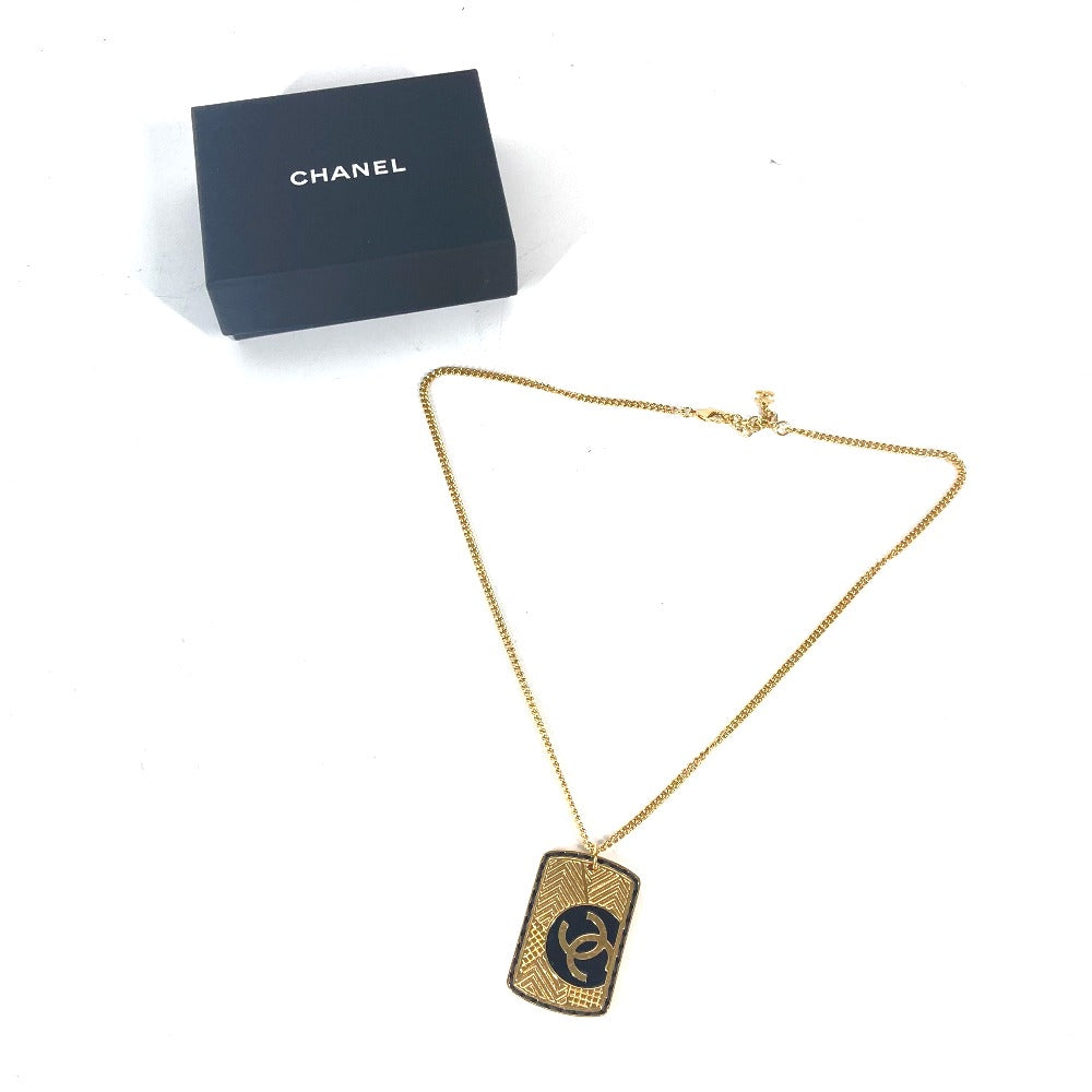 CHANEL Necklace Gold Plated gold B24C COCO Mark CC Dog Tag Women Used Authentic