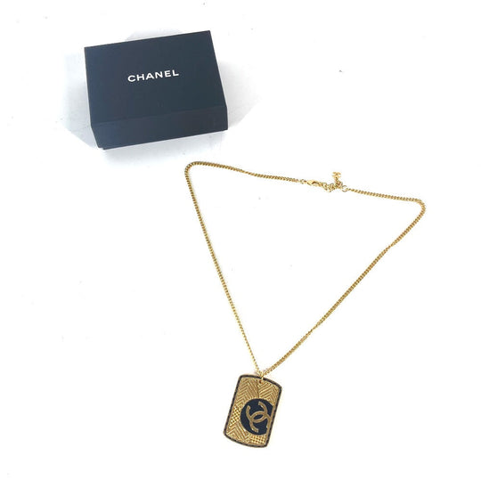 CHANEL Necklace Gold Plated gold B24C COCO Mark CC Dog Tag Women Used Authentic
