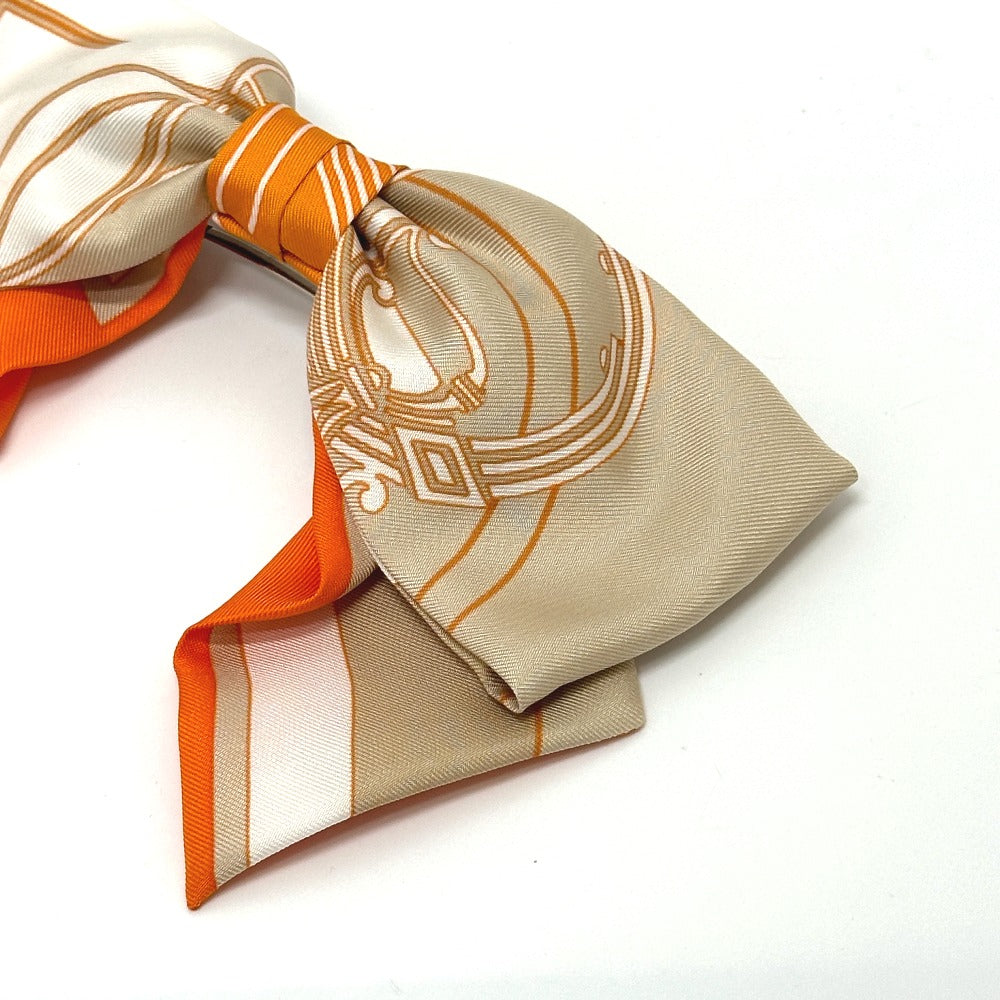 HERMES Valletta silk orange x beige x white ribbon Grenelle Exlibris Women Used Authentic