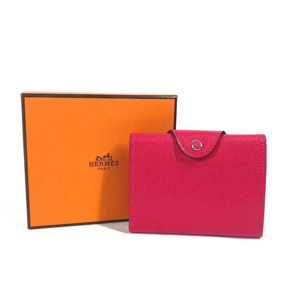 HERMES Folded wallet Shave pink Serie illiard compact Women Used Authentic