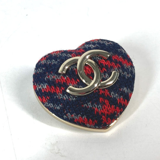 CHANEL Brooch tweed Navy x red B22K Heart COCO Mark CC Women Used Authentic