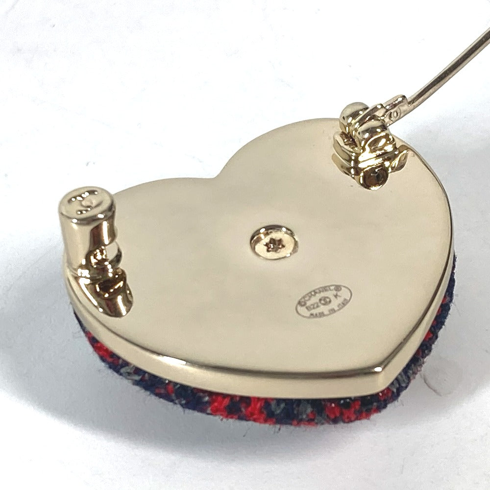 CHANEL Brooch tweed Navy x red B22K Heart COCO Mark CC Women Used Authentic
