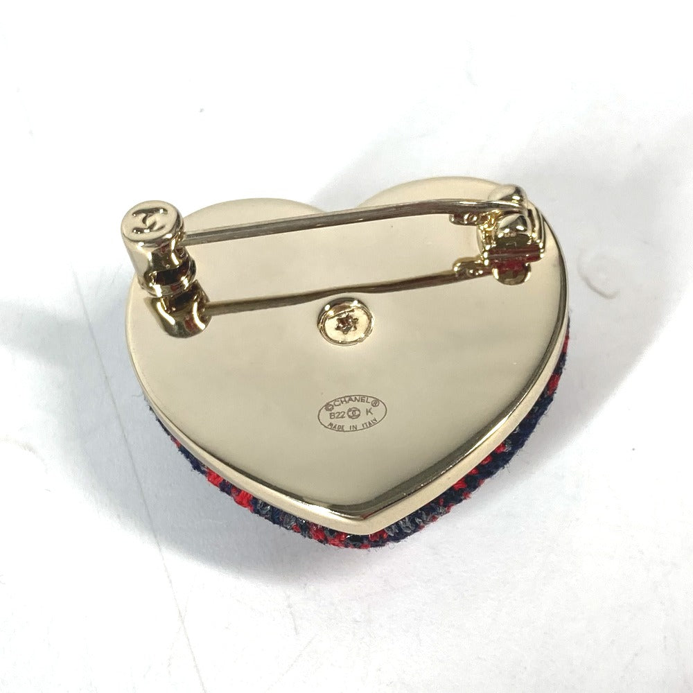 CHANEL Brooch tweed Navy x red B22K Heart COCO Mark CC Women Used Authentic