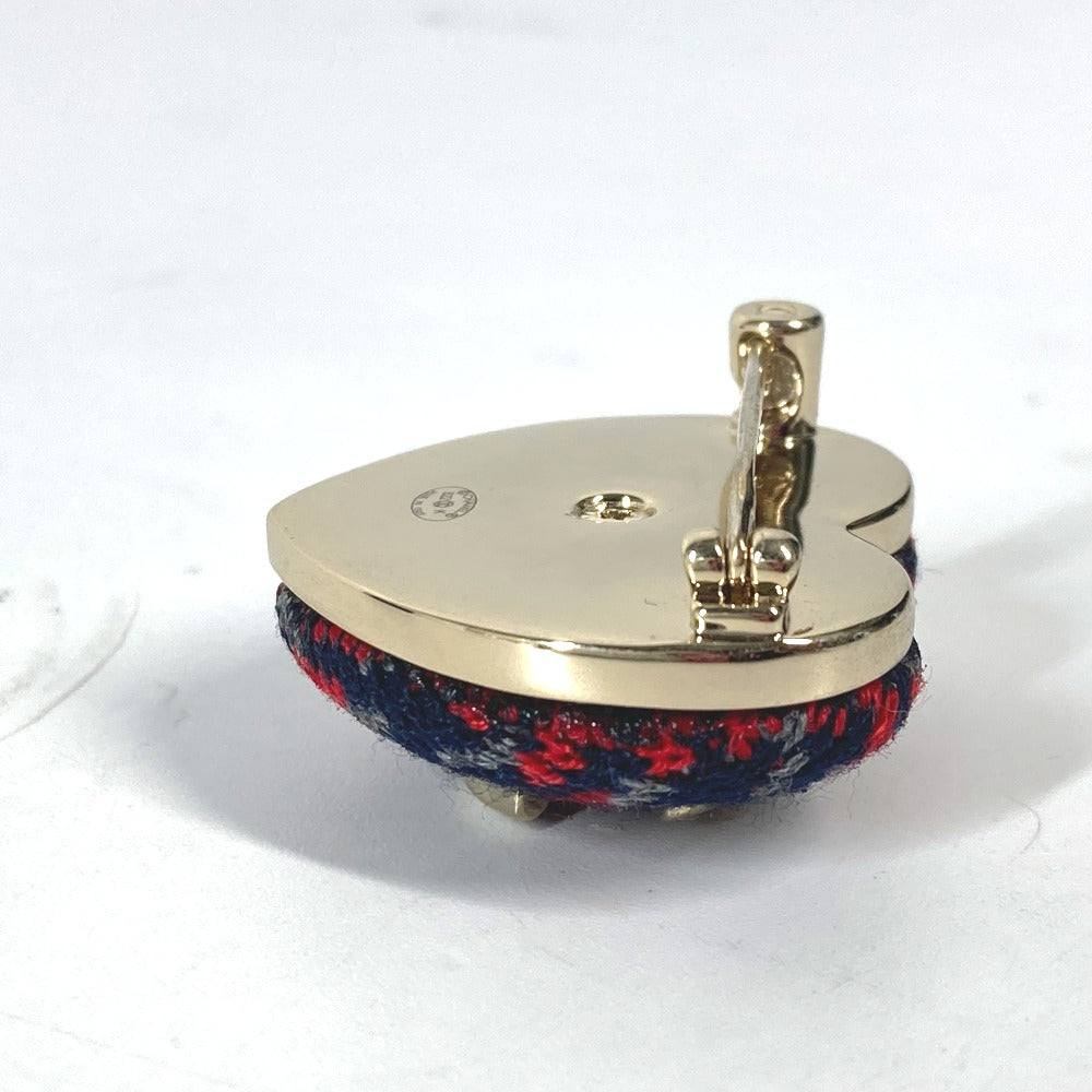 CHANEL Brooch tweed Navy x red B22K Heart COCO Mark CC Women Used Authentic
