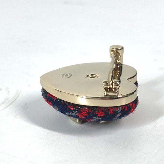 CHANEL Brooch tweed Navy x red B22K Heart COCO Mark CC Women Used Authentic