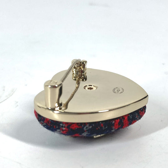 CHANEL Brooch tweed Navy x red B22K Heart COCO Mark CC Women Used Authentic