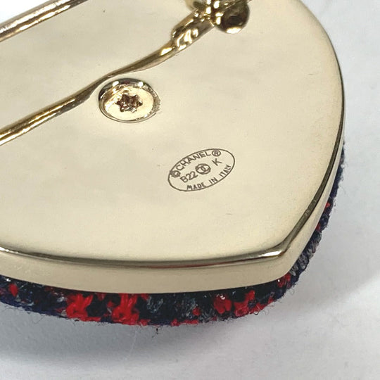 CHANEL Brooch tweed Navy x red B22K Heart COCO Mark CC Women Used Authentic