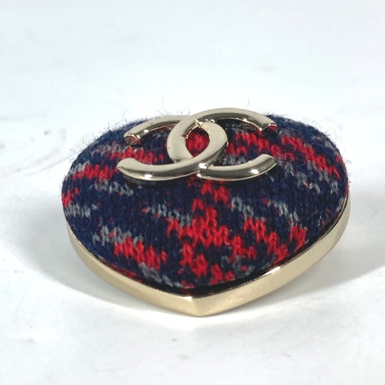 CHANEL Brooch tweed Navy x red B22K Heart COCO Mark CC Women Used Authentic