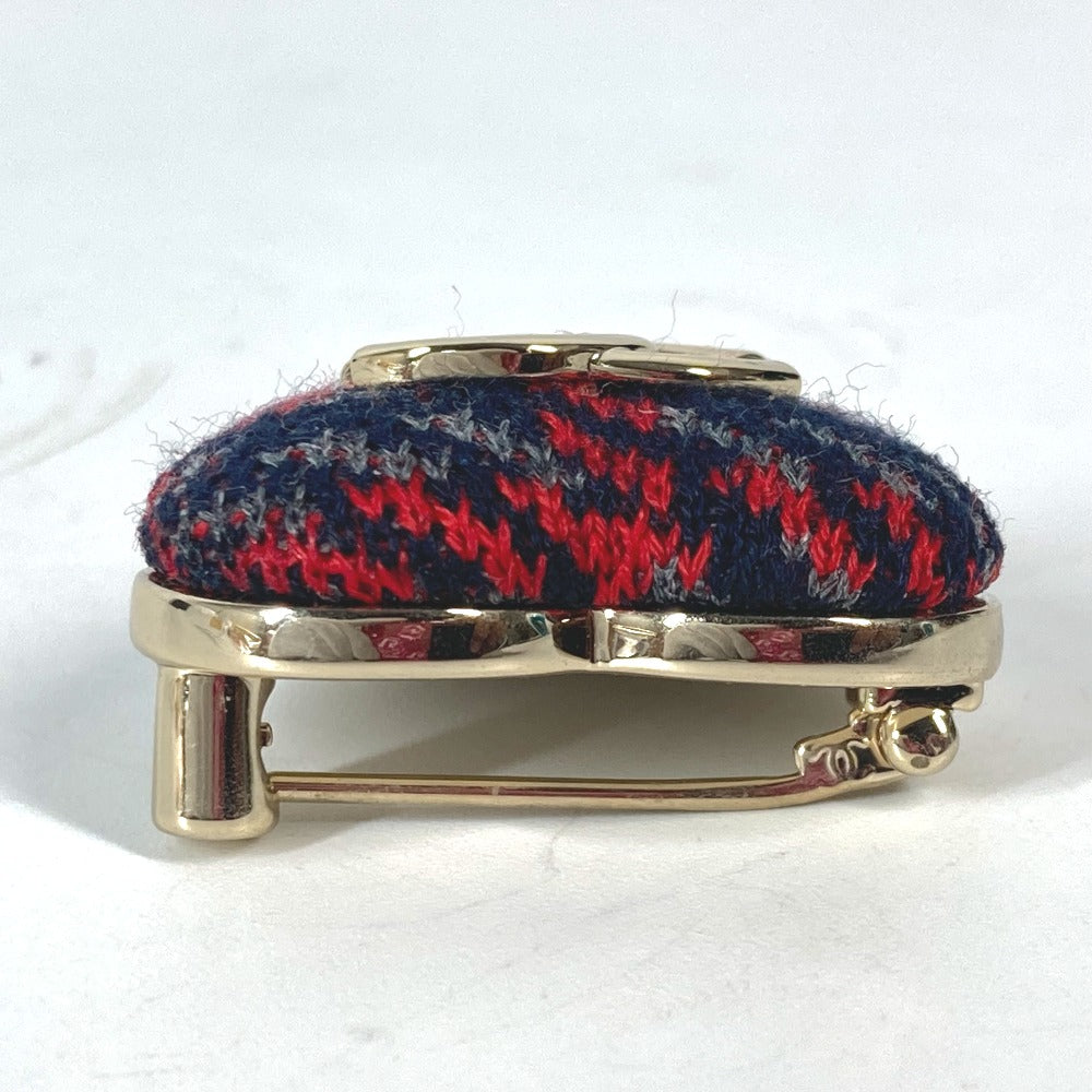 CHANEL Brooch tweed Navy x red B22K Heart COCO Mark CC Women Used Authentic