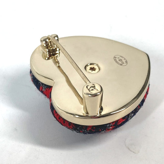 CHANEL Brooch tweed Navy x red B22K Heart COCO Mark CC Women Used Authentic