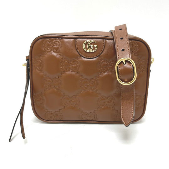 GUCCI Shoulder Bag 702234 leather Brown GG Matelasse Double G Small Women Used Authentic
