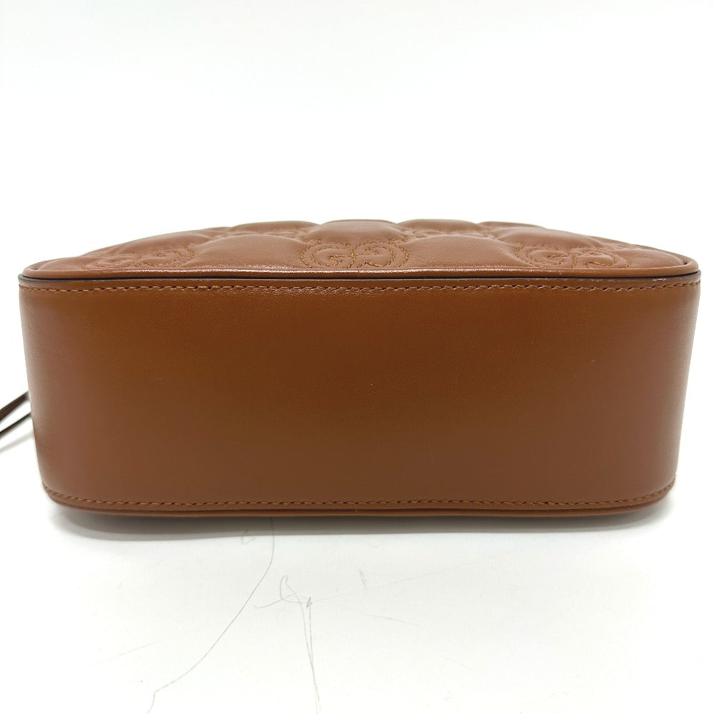 GUCCI Shoulder Bag 702234 leather Brown GG Matelasse Double G Small Women Used Authentic