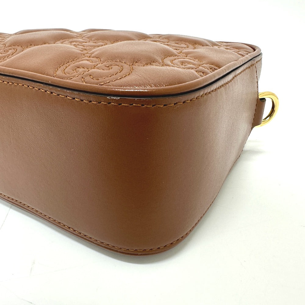GUCCI Shoulder Bag 702234 leather Brown GG Matelasse Double G Small Women Used Authentic