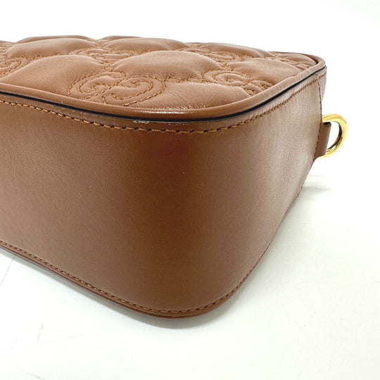 GUCCI Shoulder Bag 702234 leather Brown GG Matelasse Double G Small Women Used Authentic