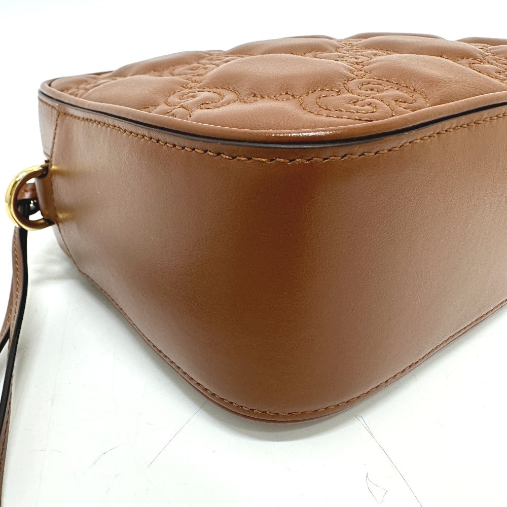 GUCCI Shoulder Bag 702234 leather Brown GG Matelasse Double G Small Women Used Authentic