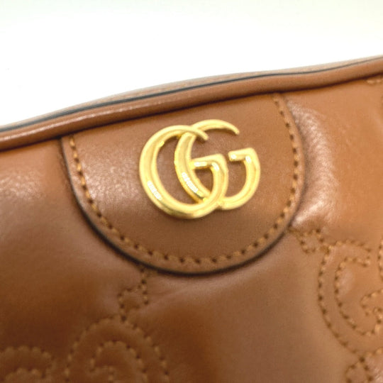 GUCCI Shoulder Bag 702234 leather Brown GG Matelasse Double G Small Women Used Authentic