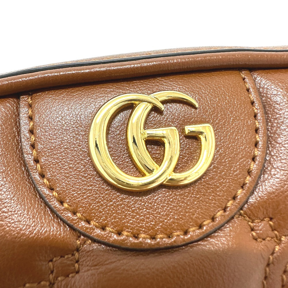 GUCCI Shoulder Bag 702234 leather Brown GG Matelasse Double G Small Women Used Authentic